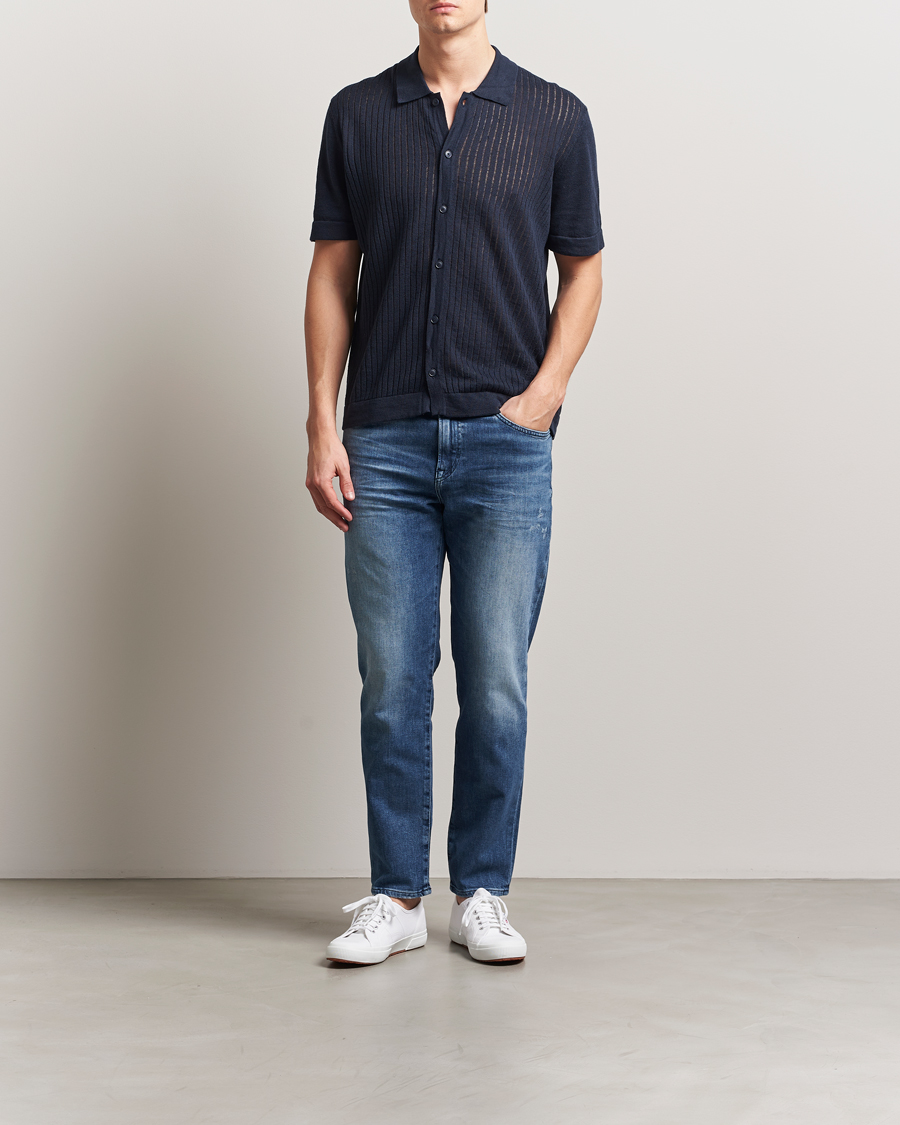BOSS ORANGE Kamicino Knitted Short Sleeve Shirt Dark Blue