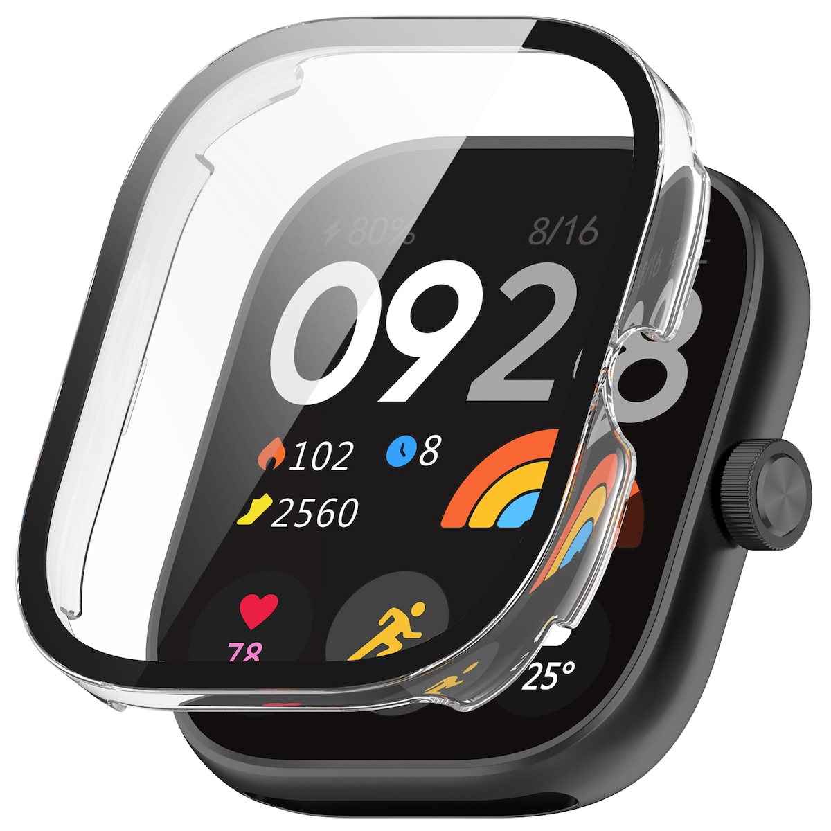 Smartwatch Full-dekning PC-beskyttelsesveske kompatibel med Redmi Watch 4, med herdet glass skjermbeskytter Gjennomsiktig