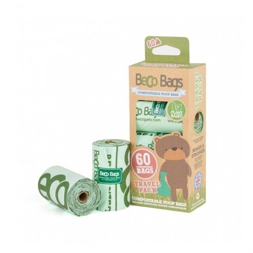 Sacos biodegradáveis para excrementos, com aroma natural.