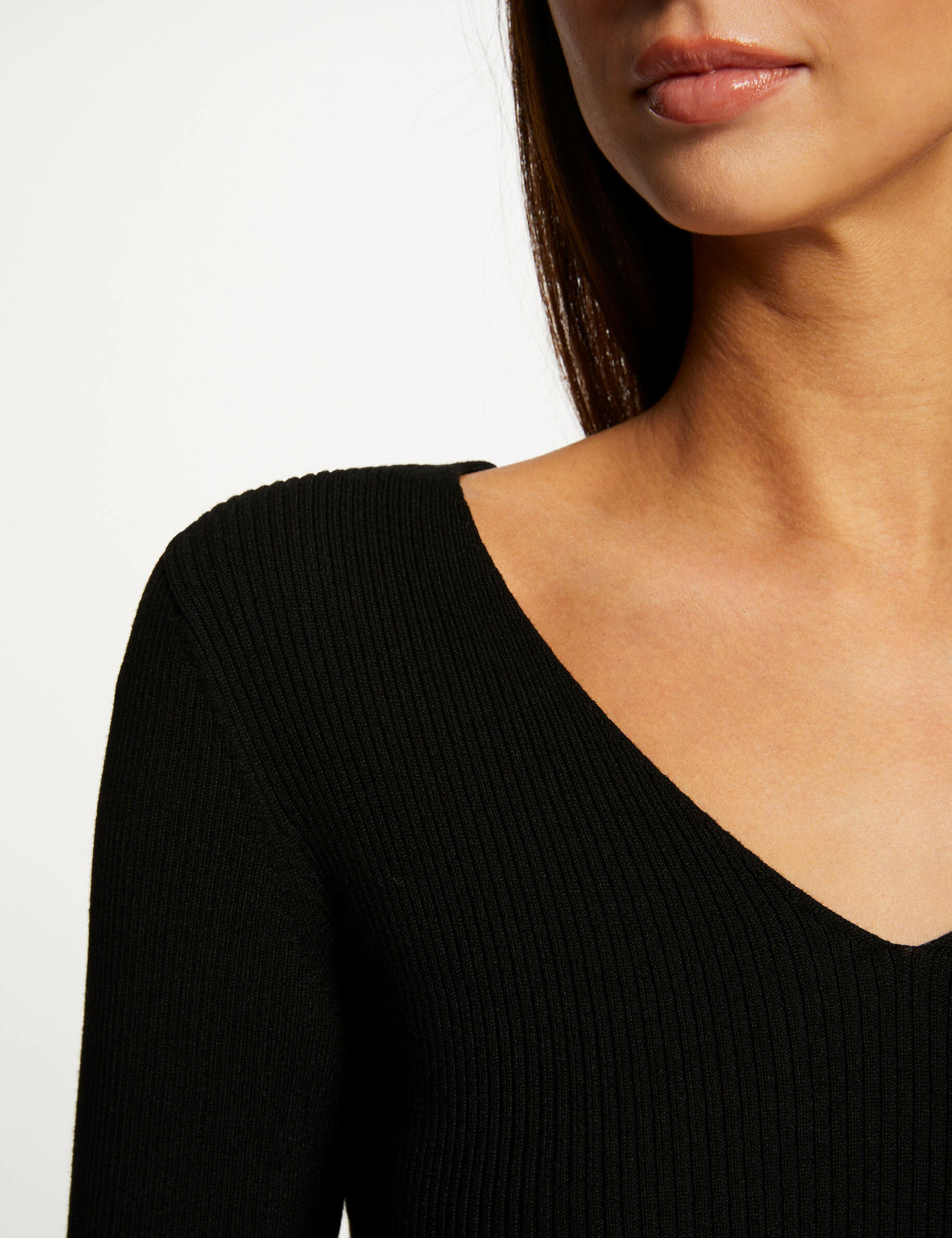 Pull manches longues fendues à boutons noir femme - noir