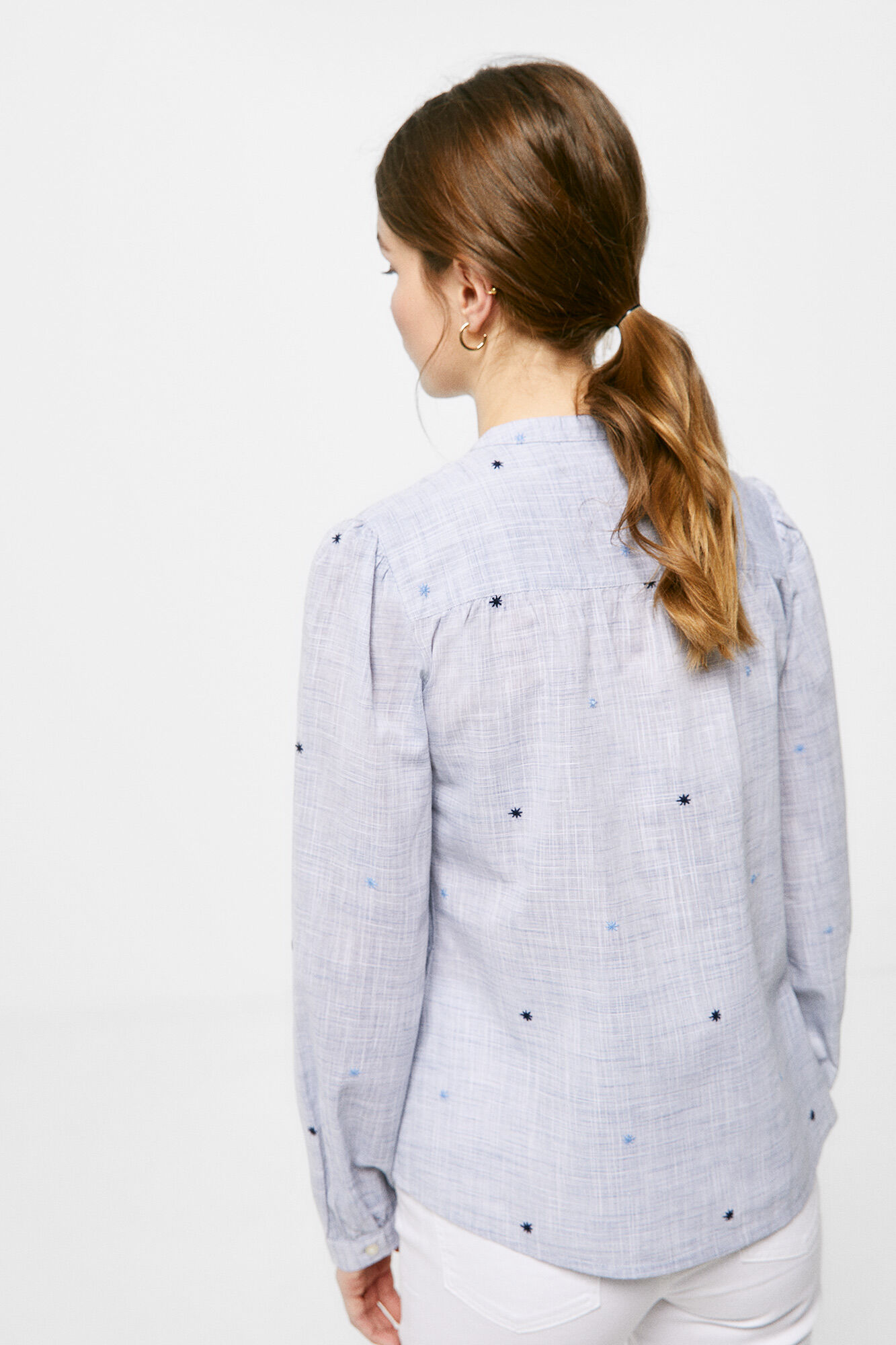 Blusa bordada com estrelas - Azul Médio