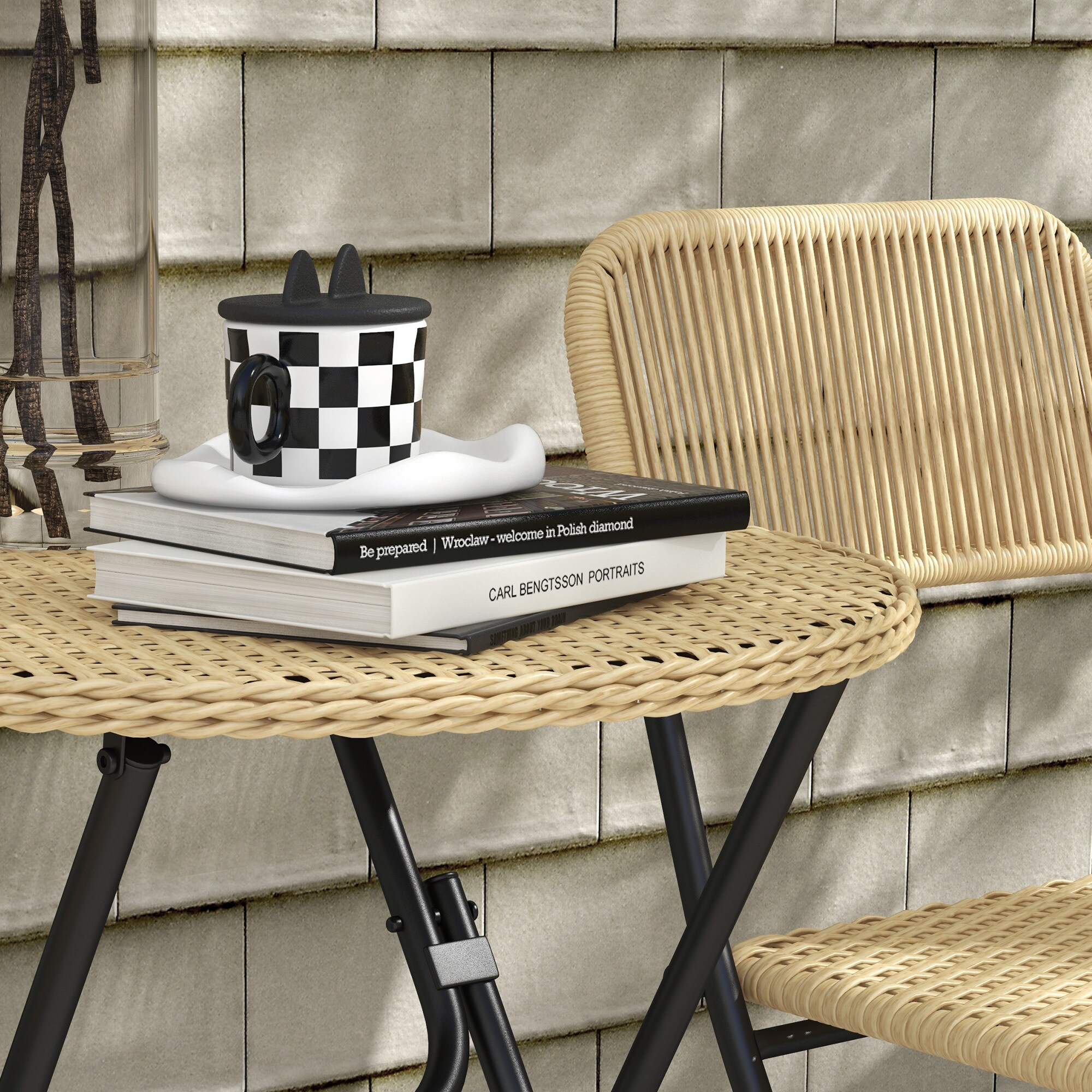 Outsunny Bistro-Set mit Flechtstühlen und Tisch gelb Ø60 x 70H cm
