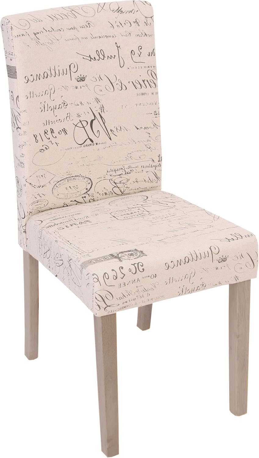 Mendler 2er-Set Esszimmerstuhl Littau, Stuhl Küchenstuhl - Textil mit Schriftzug, Creme, Beine Struktur - Eiche