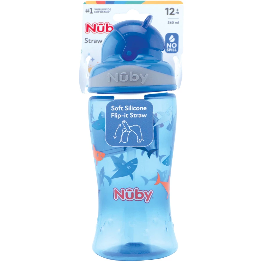 Nûby Trinkhalmflasche Soft Flip-It  360ml ab 12 Monate, blau