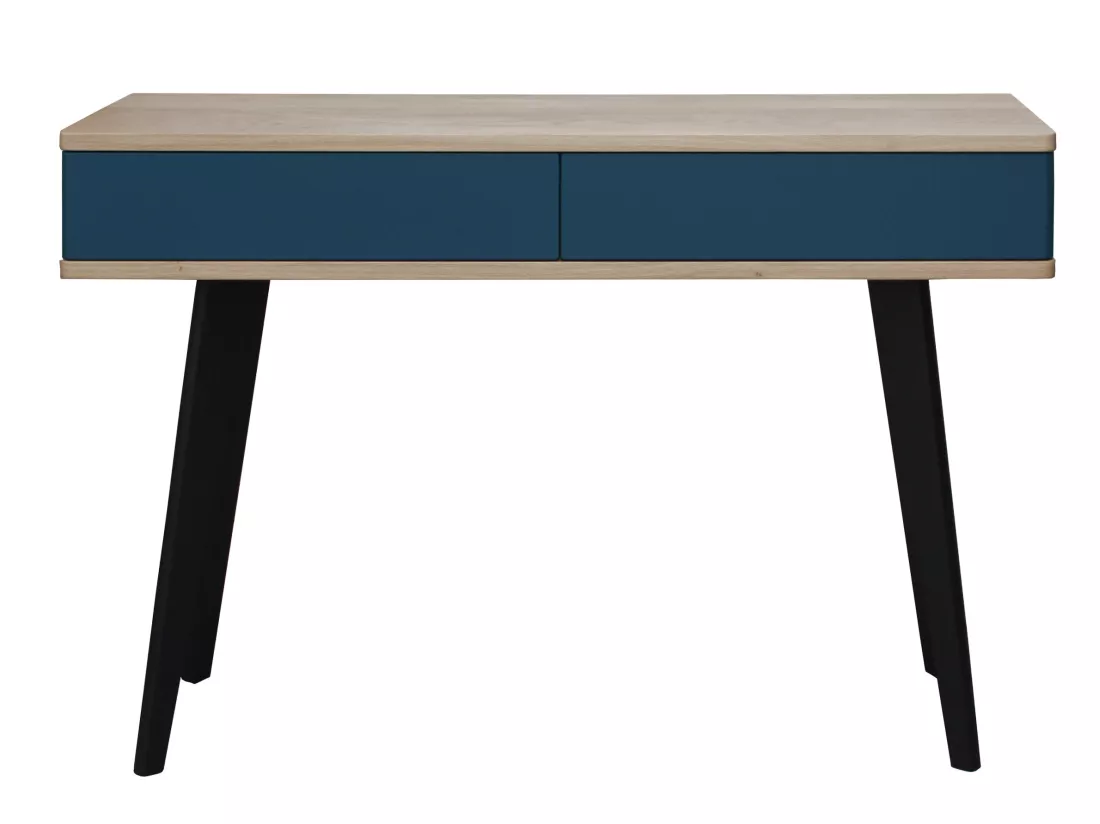 Console chêne blanchi massif et laqué, 2 tiroirs - 120L x 42P