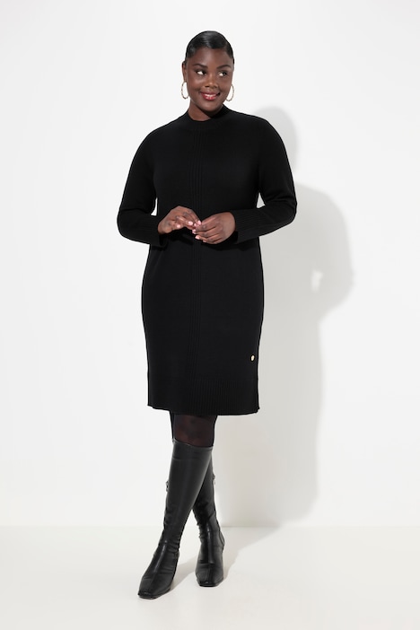 Strickkleid, Rippstrickstreifen, Stehkragen, Langarm