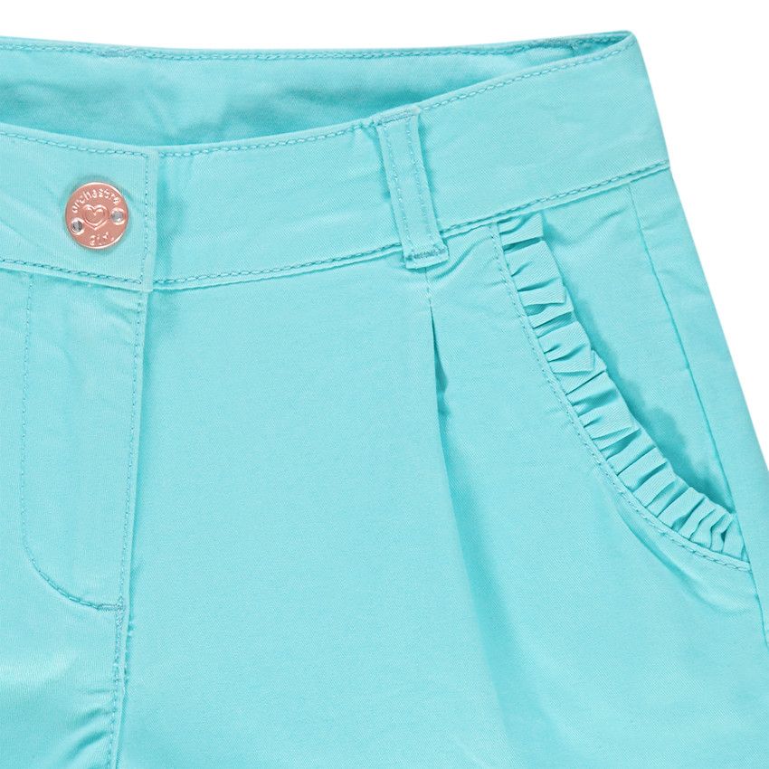 Short en satin de coton uni à poches volantées - Bleu