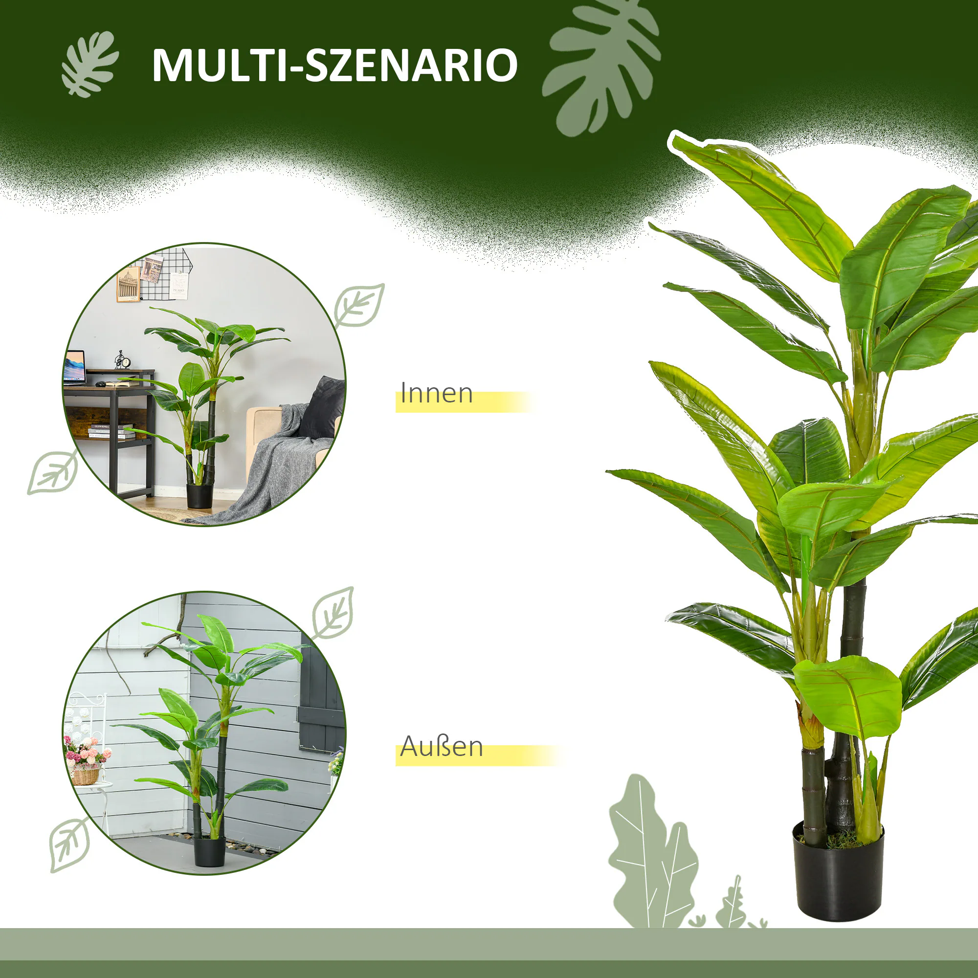 HOMCOM künstliche Pflanze mit Bananenbaum Design grün 17L x 17B x150H cm