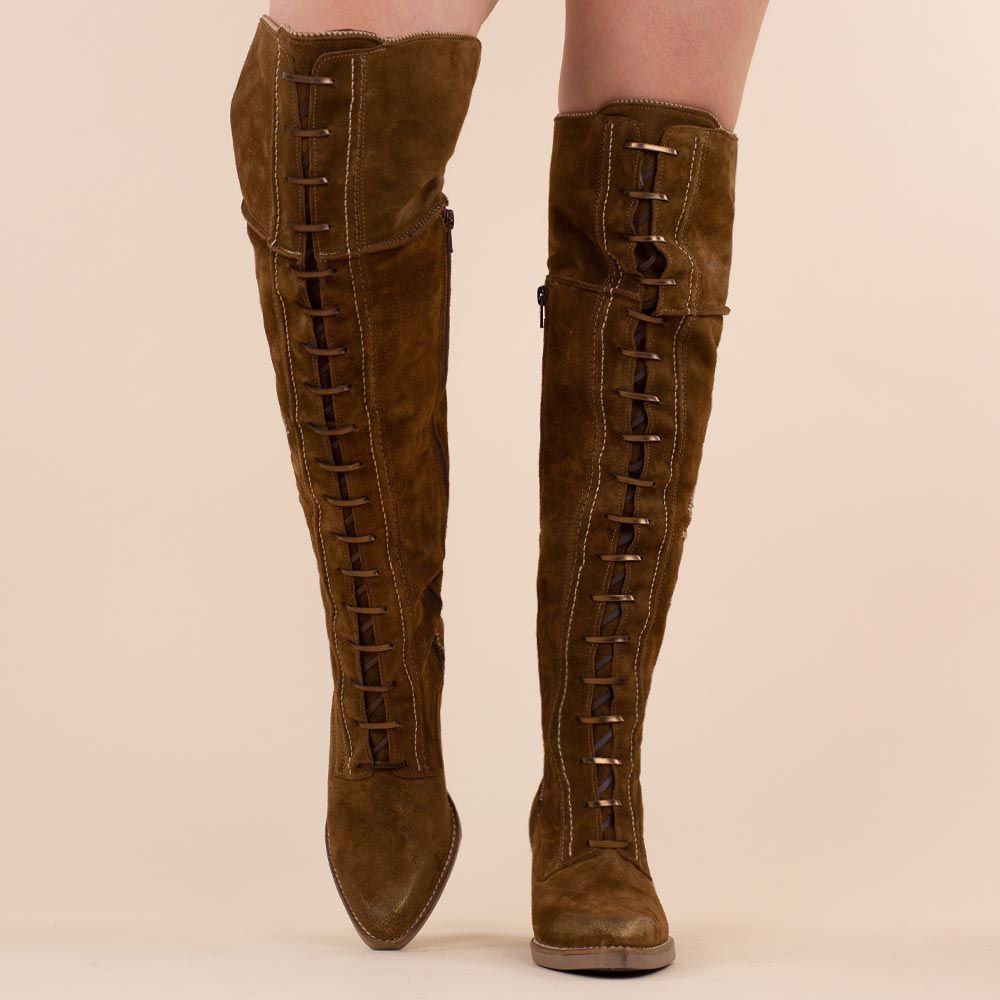 Nemonic Knee boots laces bruin 2248