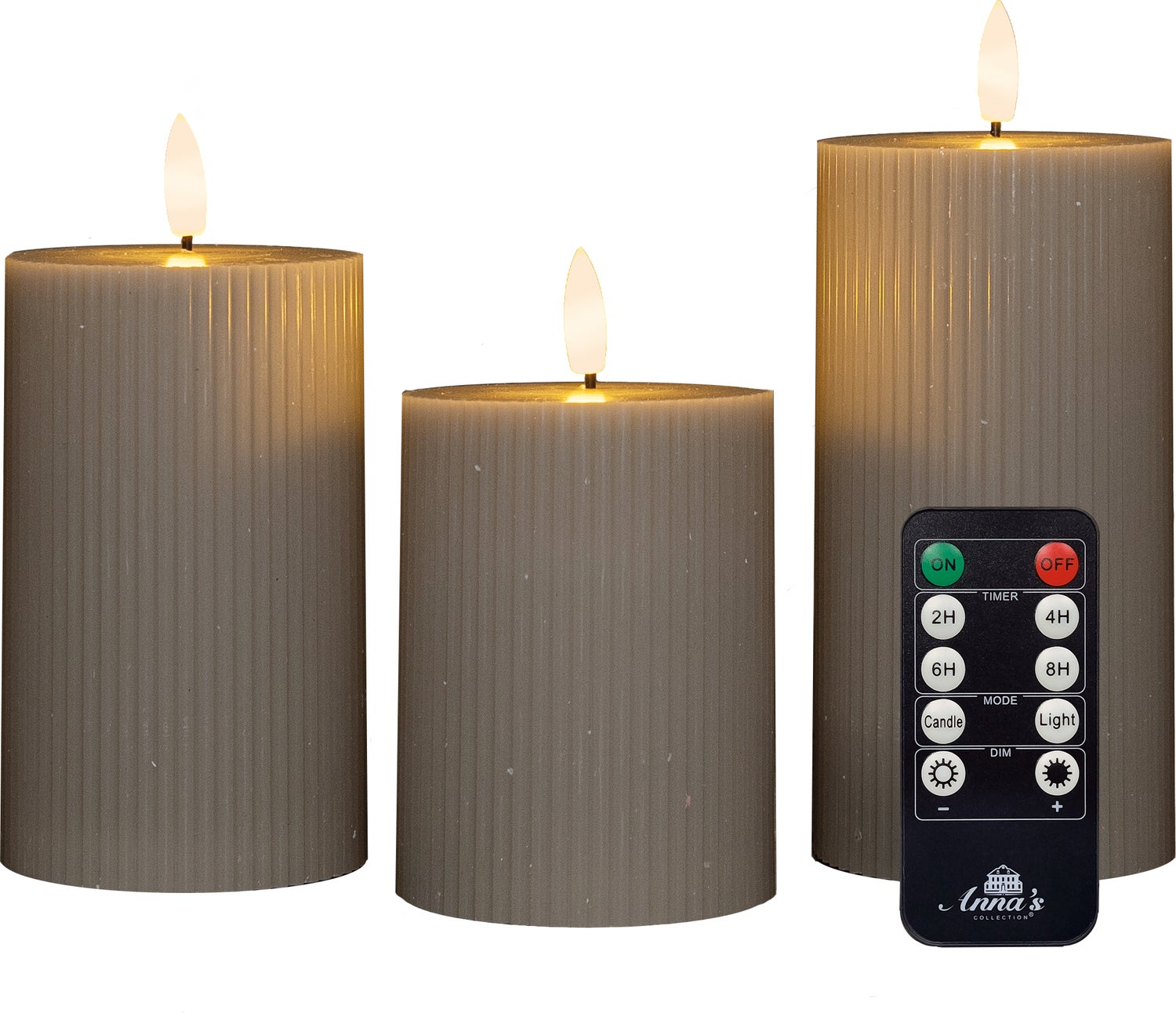 Anna's Collection led stompkaars Riba taupe D 7,5 H 10 / 12,5 / 15 cm 3 stuks