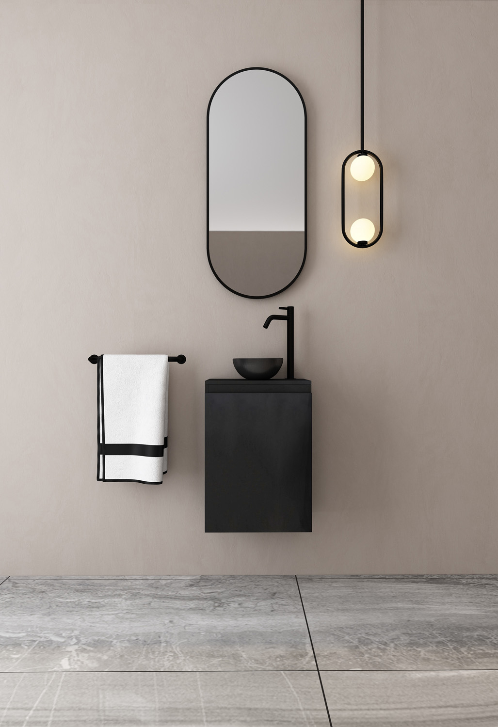 MD Interior Eden toiletmeubel zwart mangohout met zwarte waskom links