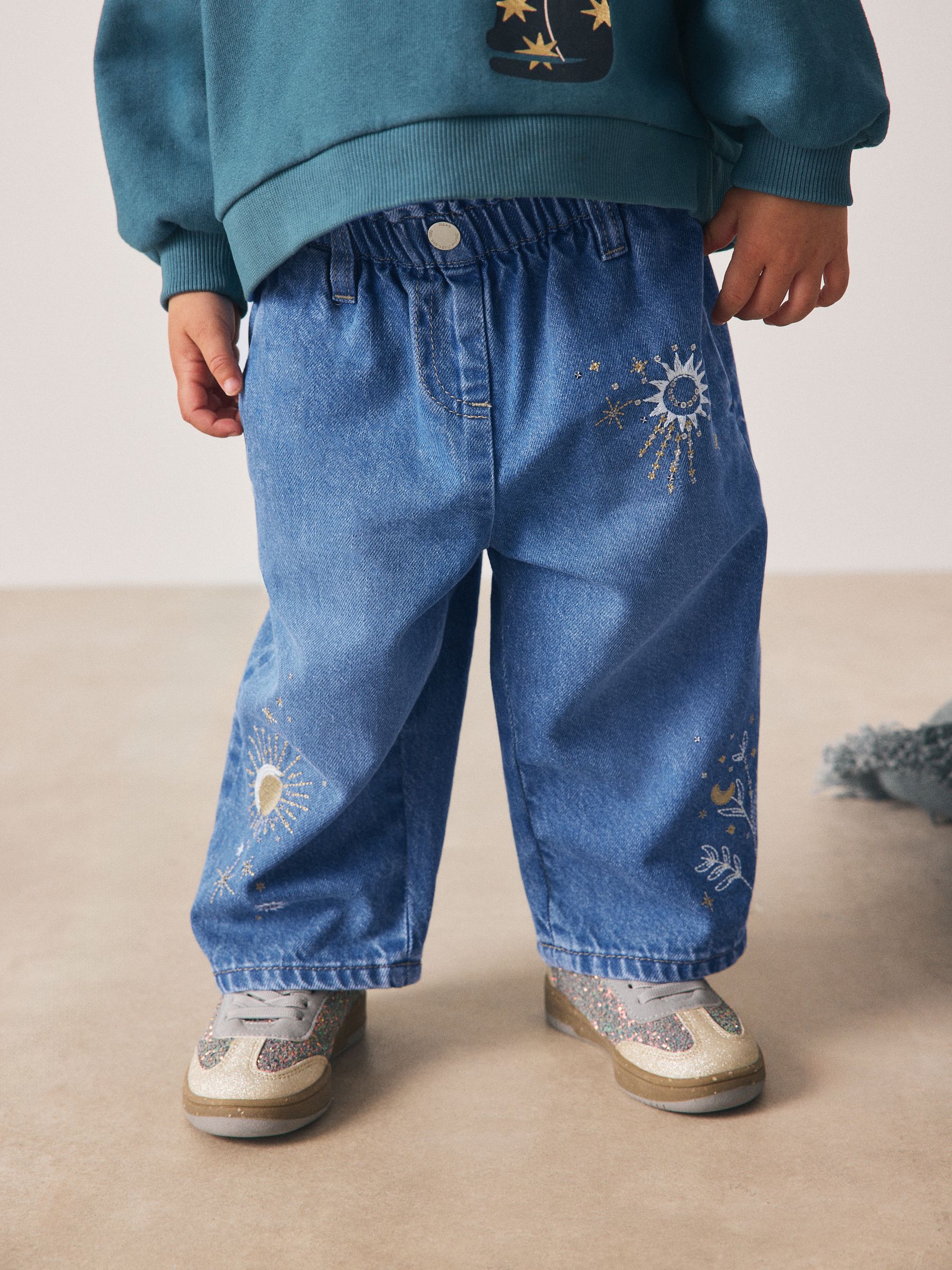 Normaal blauw - Embroidered Wide Leg Jeans (3mths-7yrs)