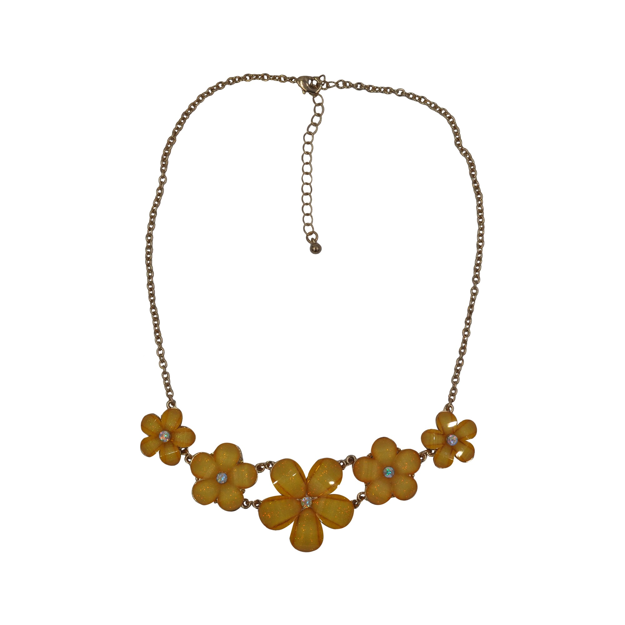 Steuer Modeschmuck Collier Kette gold farben Blumen gelb gold Strass stein