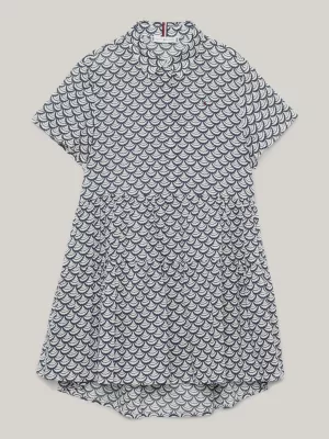 Vestido camisa mini oversized com estampa de vieira