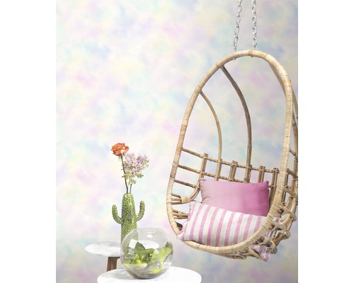Vliesbehang 818017 Wolk roze geel blauw