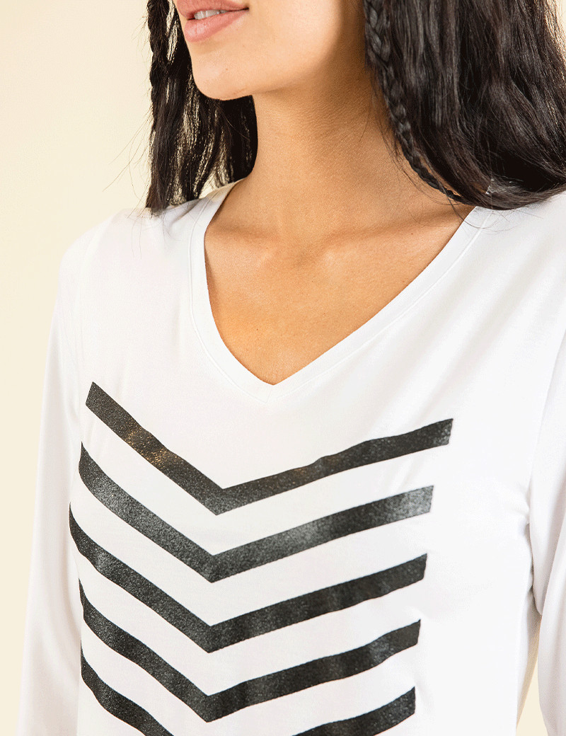 HBT BASICS ESSENTIELS | JUSTINE COTON MODAL TOP FEMME BLANC/NOIR GLITTER