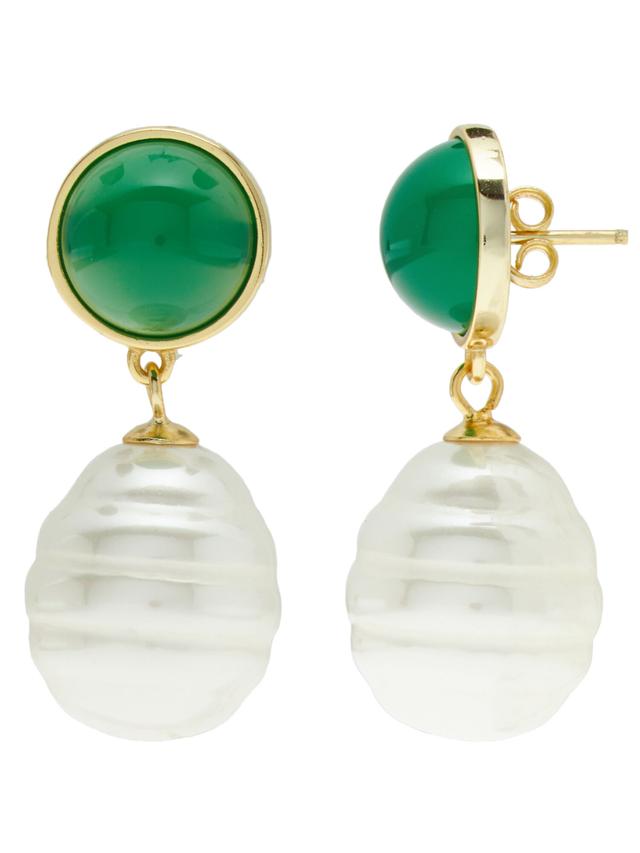 Ohrstecker, Jade & Muschelkern-Perle, Silber 925