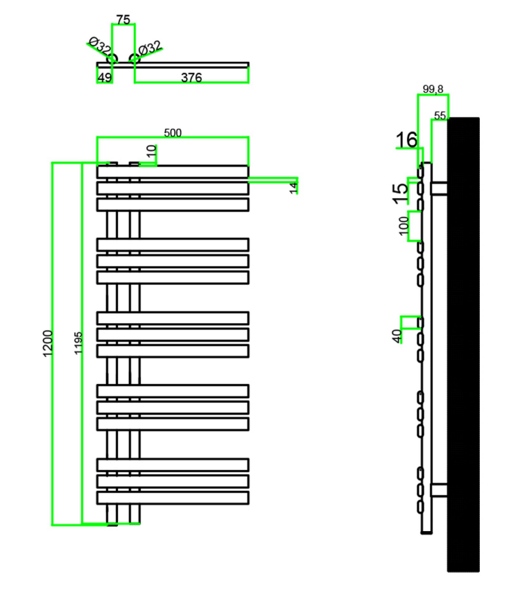 Eastbrook Loddon elektrische handdoekradiator 50x120cm 450W chroom