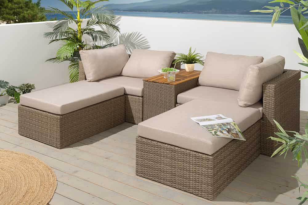 Outdoor Garten XXL Lounge-Set MONACO MODULAR 230cm natur beige Sitzecke inkl. Kissen und Tisch