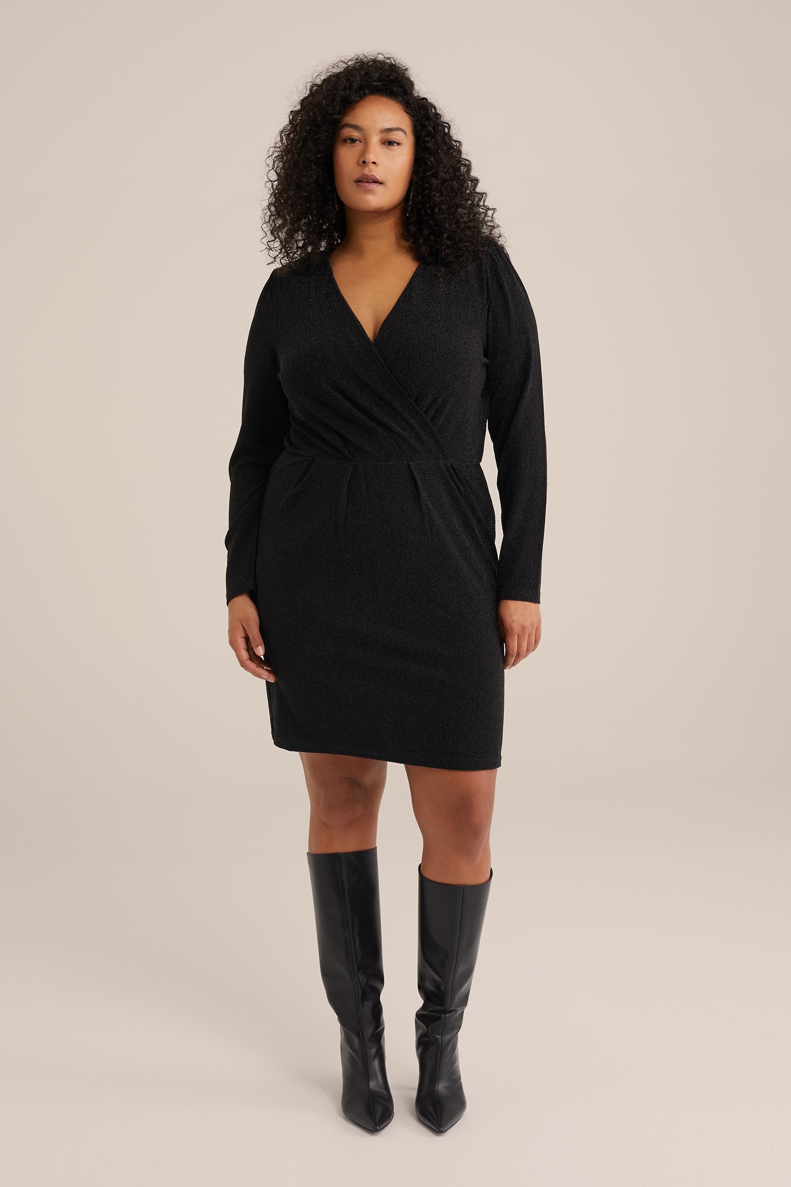 jurk met glittergaren - Curve WE Fashion Zwart