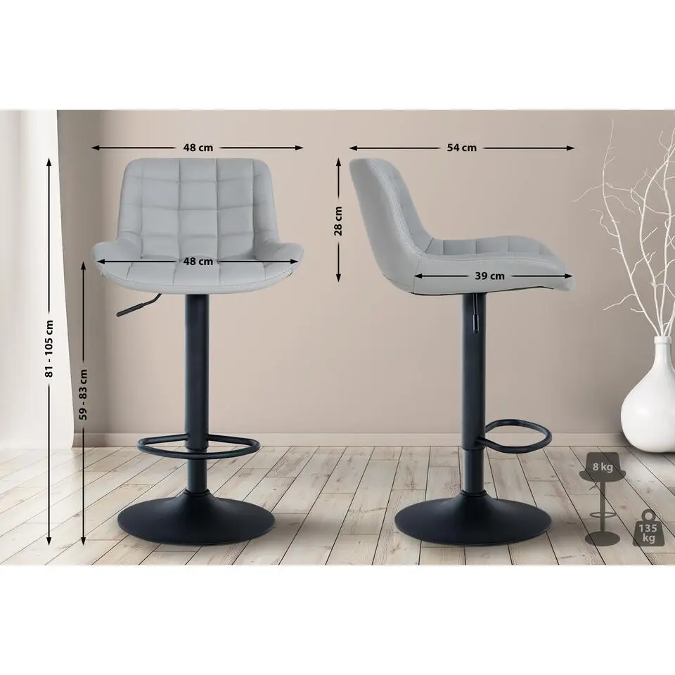 CLP Set van 2 Barkruk Tover zwart Frame - Kunstleer - grijs