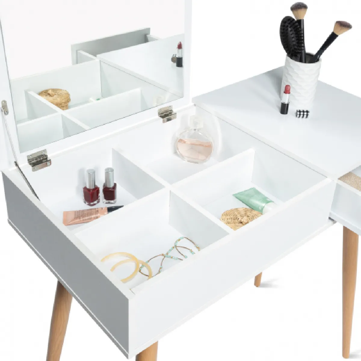 Idmarket Coiffeuse LISA miroir rabattable - Blanc