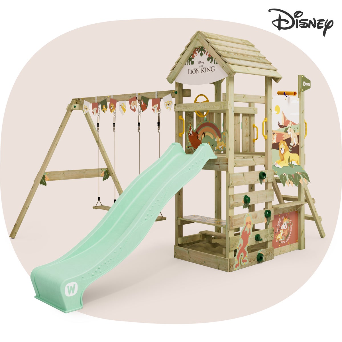 WICKEY Disney The Lion King Adventure Speeltoren met Glijbaan en Dubbele Schommel
