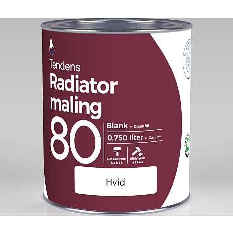 Tendens radiatormaling Glans 80 blank 0,75 liter - hvid