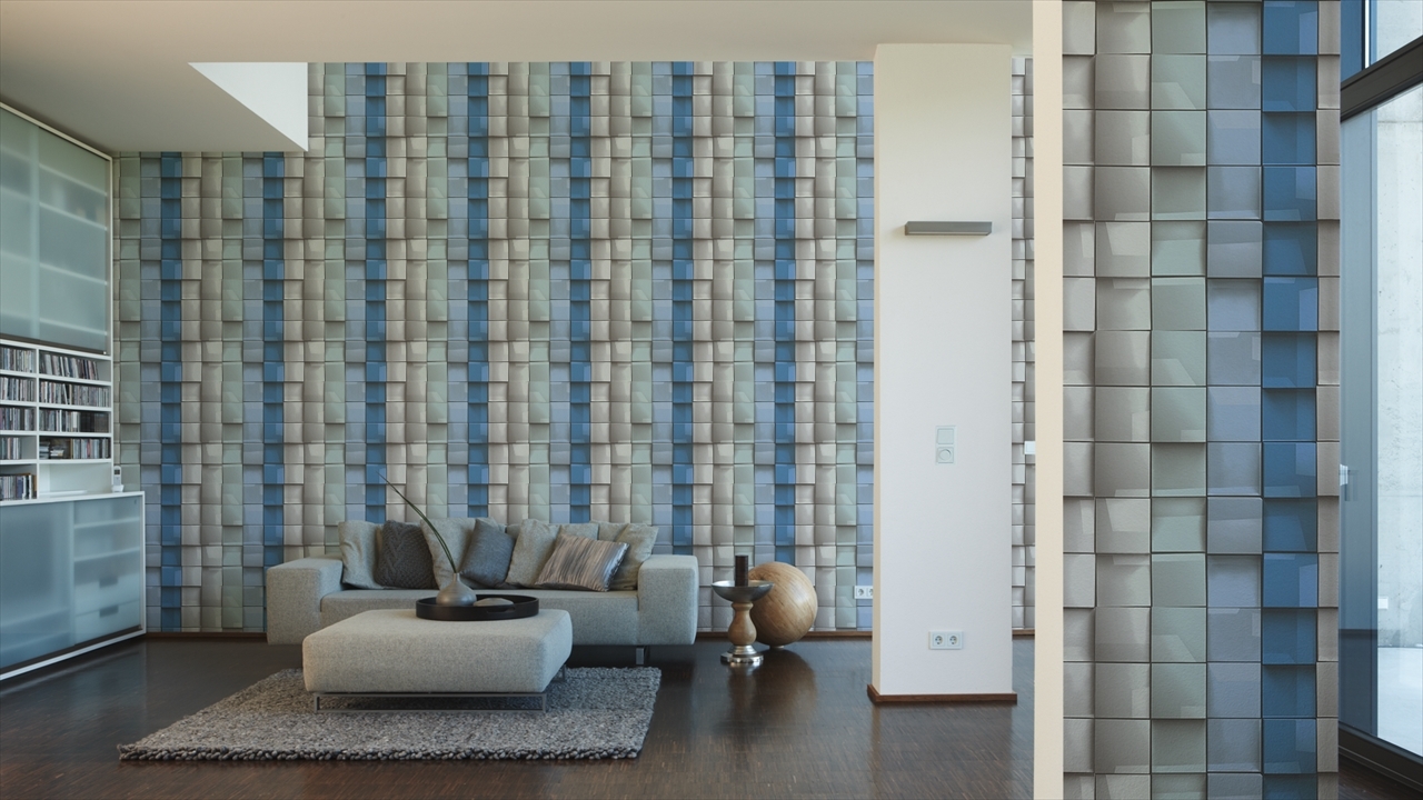 Vinyltapete MOVE YOUR WALL - blau-grau - 10 Meter