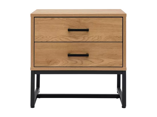 Table de chevet avec rangements 2 tiroirs finition bois clair chêne et métal noir L50 cm LOVATO