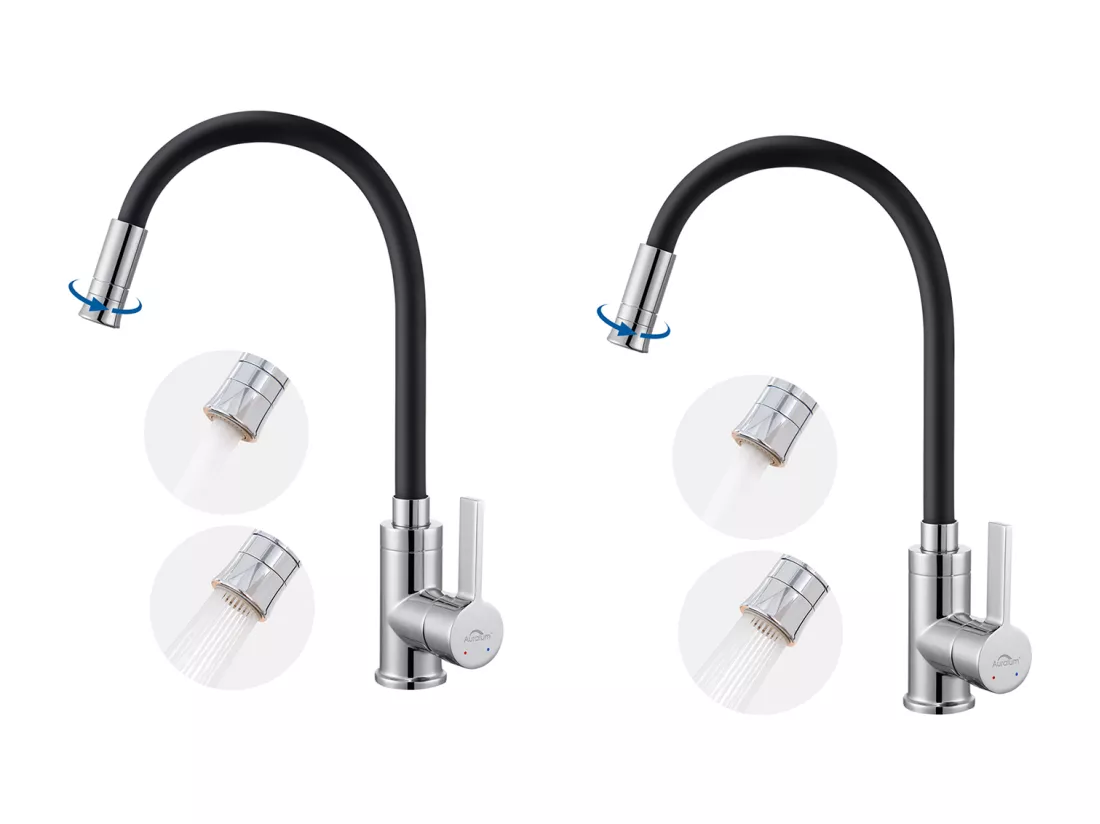 2pcs Robinet Cuisine Noir,Mitigeur Cuisine Flexible,2 Modes Pulvérisation,Rotatif 360°,Robinet Evier Cuisine Avec Perlator Economiseur D'Eau