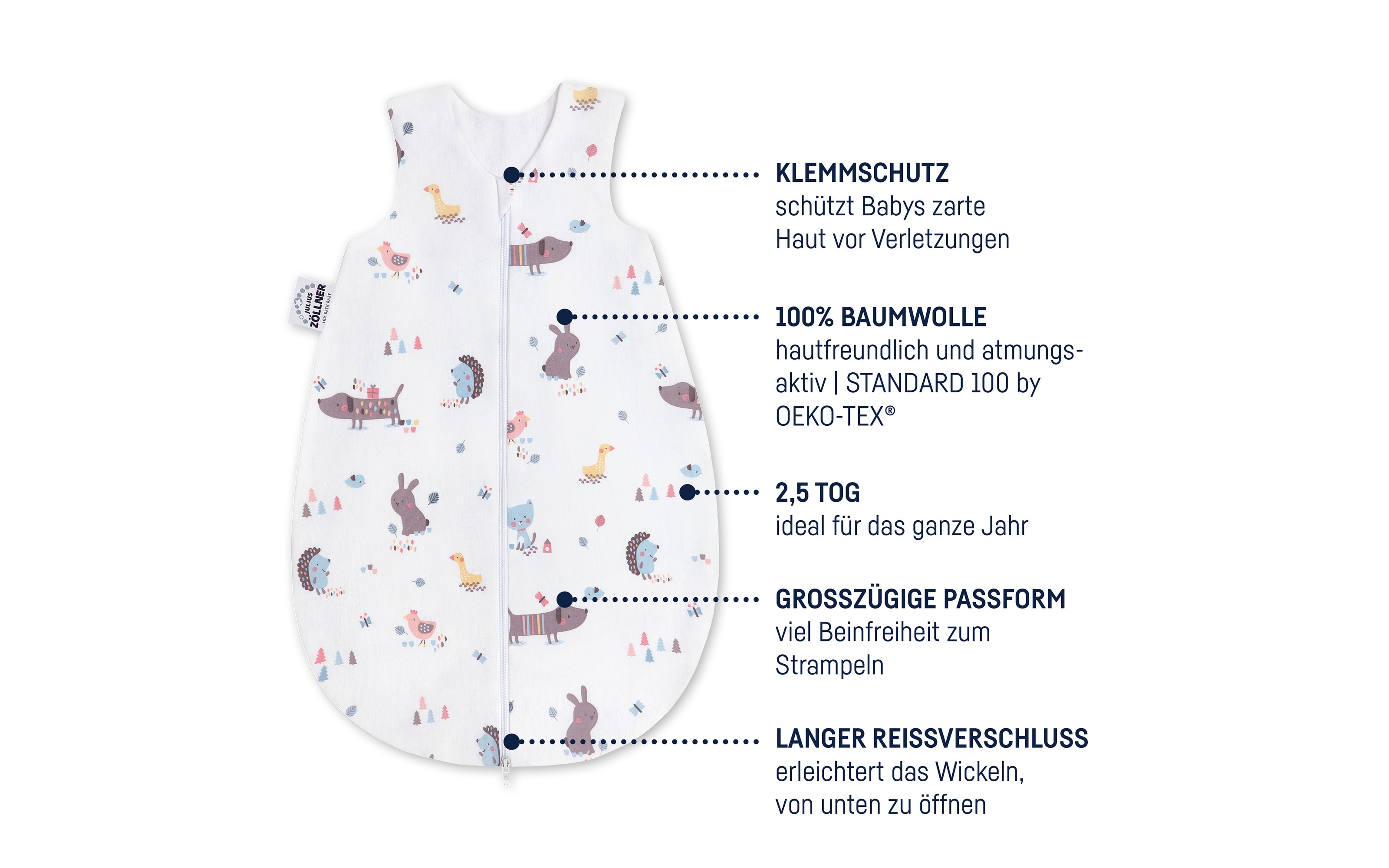 Jersey Schlafsack, weiß mit Motiv Crazy Animals, 86 cm