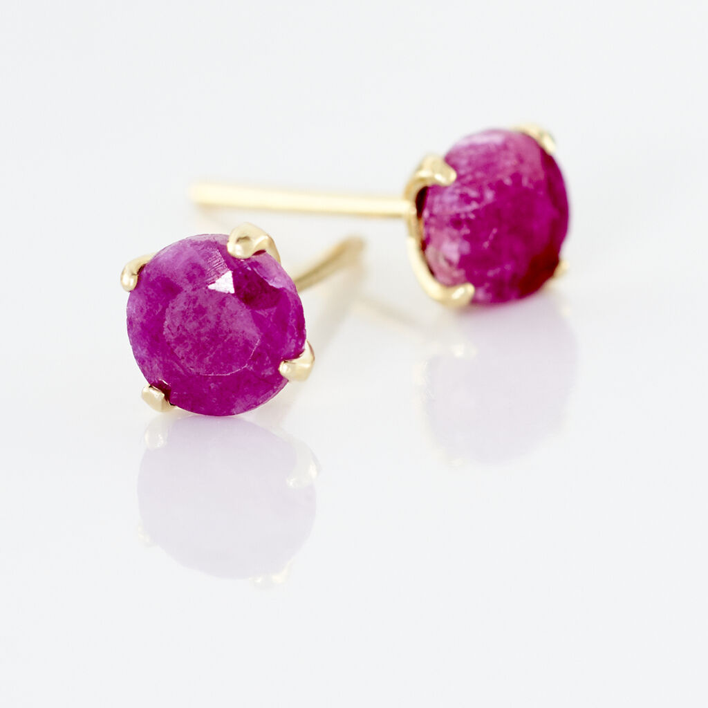 Boucles D'oreilles Puces Elea Serti Griffe Or Jaune Rubis