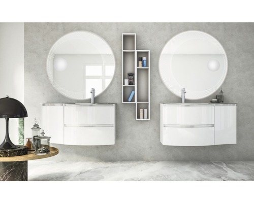 Vage 69 cm witte glanzende wastafelmeubel