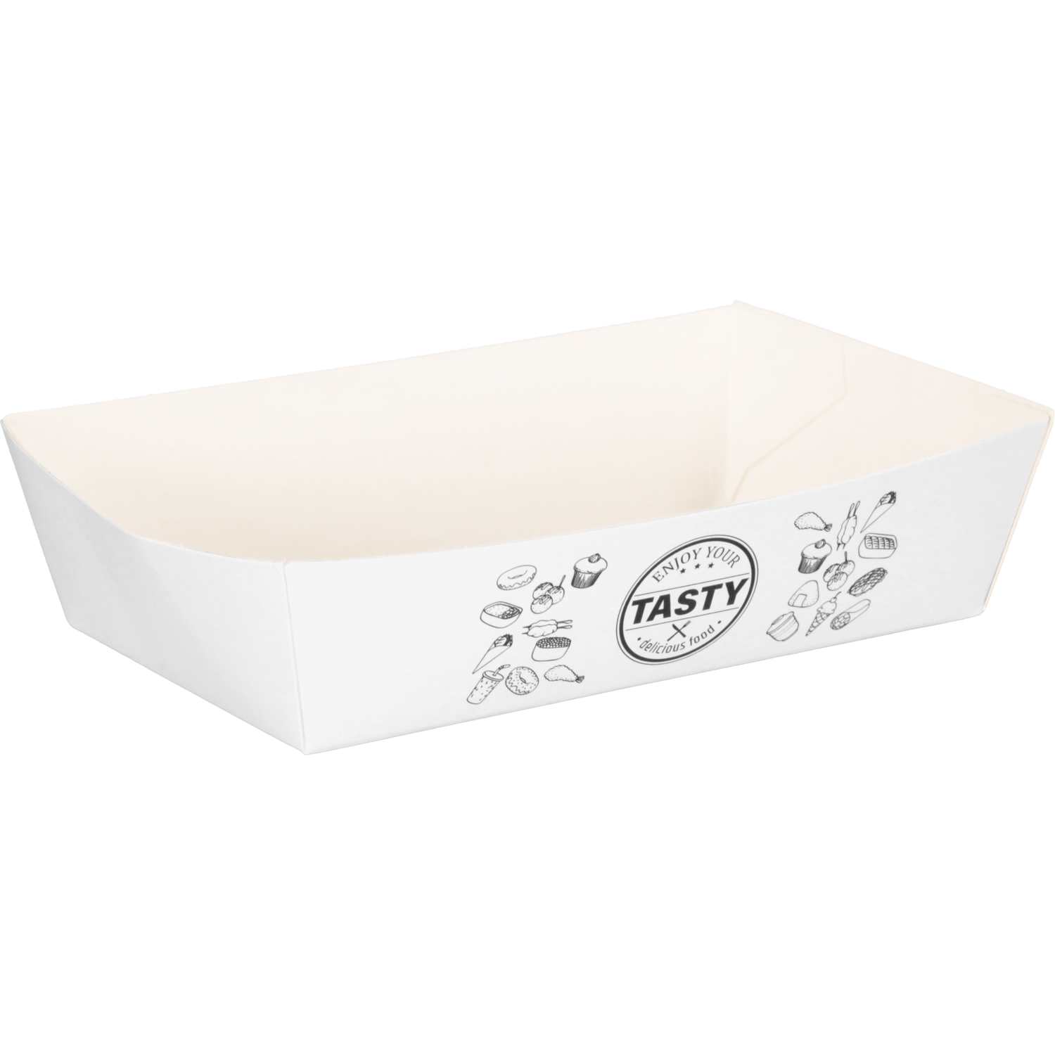 Bak, Karton + kleicoating, A13, TASTY, snackbak, 130x77x35mm, wit
