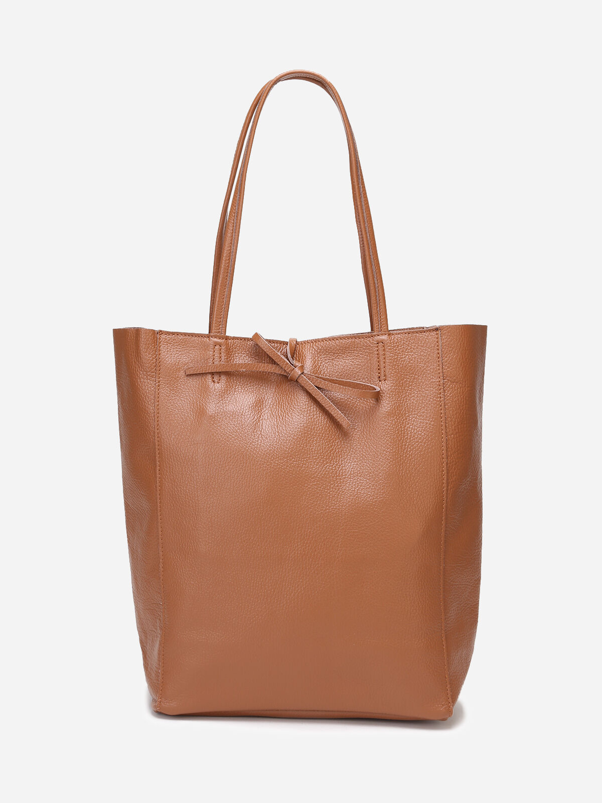 Sac cabas en cuir à lacets- Camel
