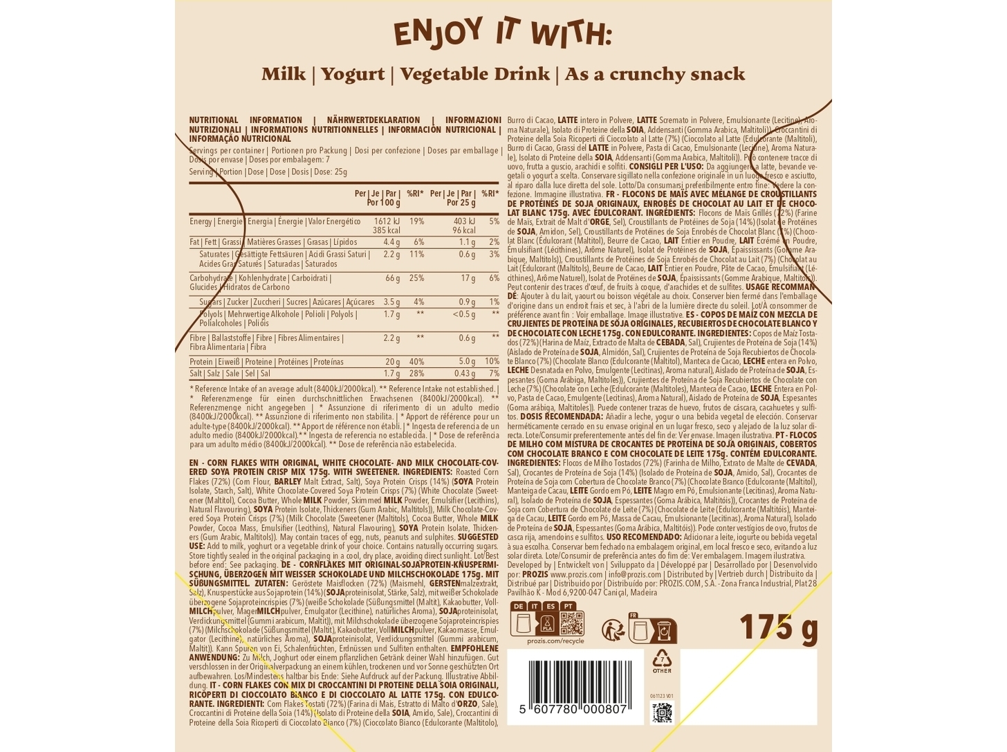 CORN FLAKES PROTEICOS PROZIS DUO CHOCOLATE 175G