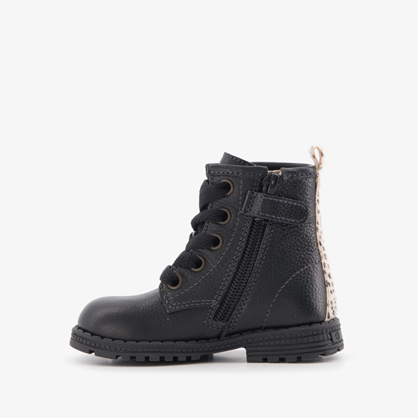Braqeez leren meisjes veterboots zwart met hartjes