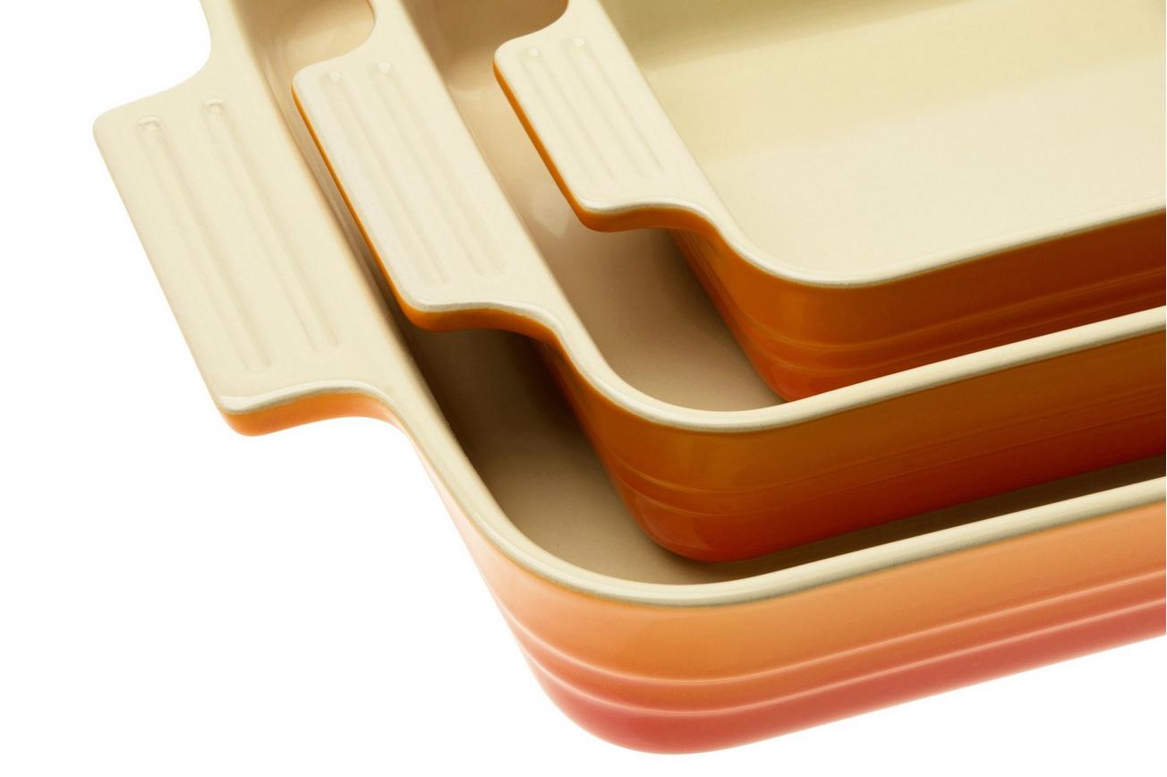 Le Creuset ovenschalen 79161000900080 set van 3, rechthoekig, oranje rood