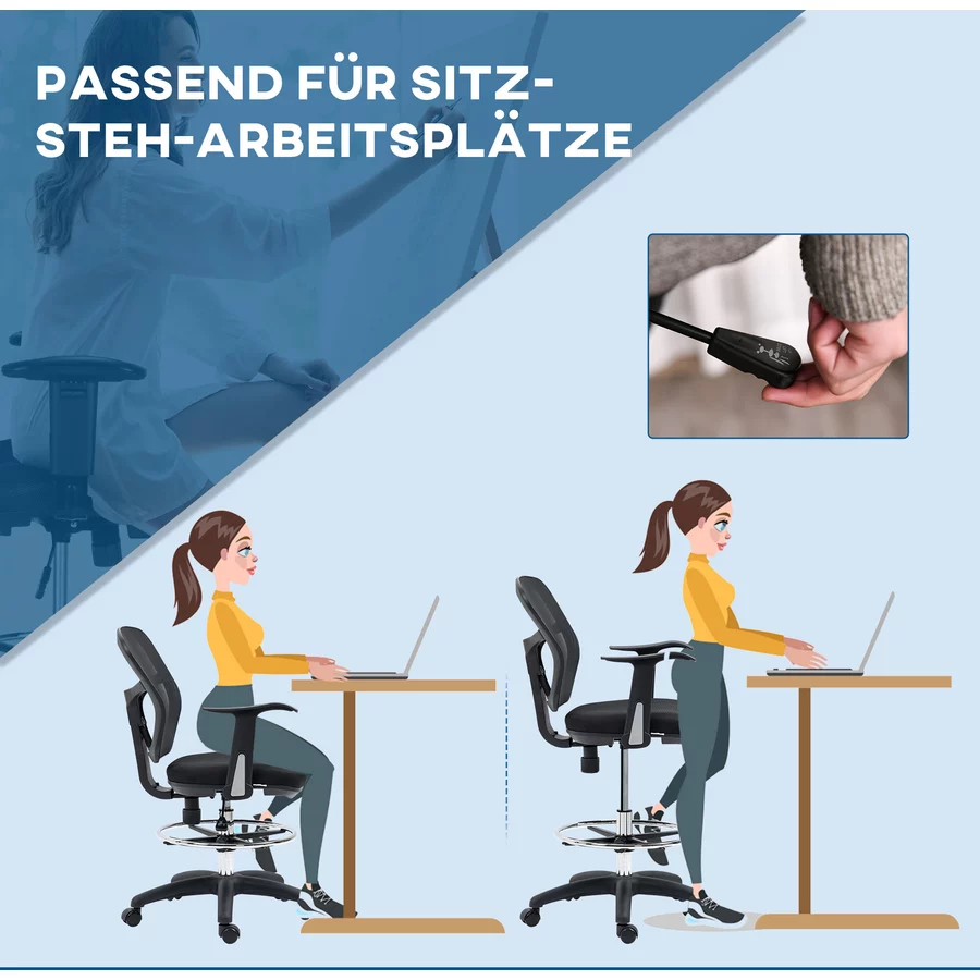 Vinsetto Höhenverstellbarer Bürostuhl mit Füßstütze schwarz