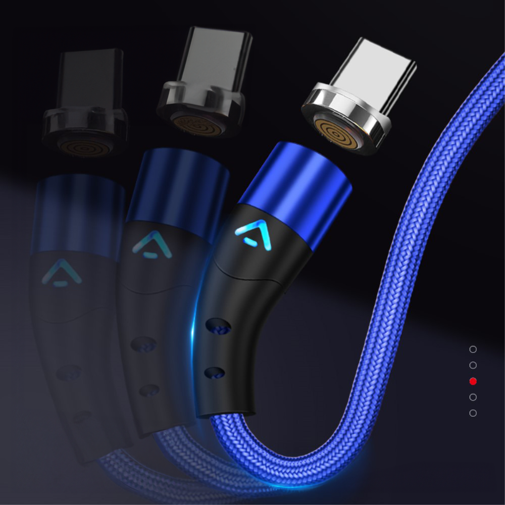 (1m) 3A 2in1 Magnetisches USB A Ladekabel USB C / Lightning LED Leuchtendes Datenkabel - Blau