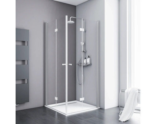 Hoekinstap met draai-vouwdeur SCHULTE Alexa Style 2.0 ExpressPlus 80 x 80 cm, aluminium profiel, helder glas, vuilafstotende glascoating