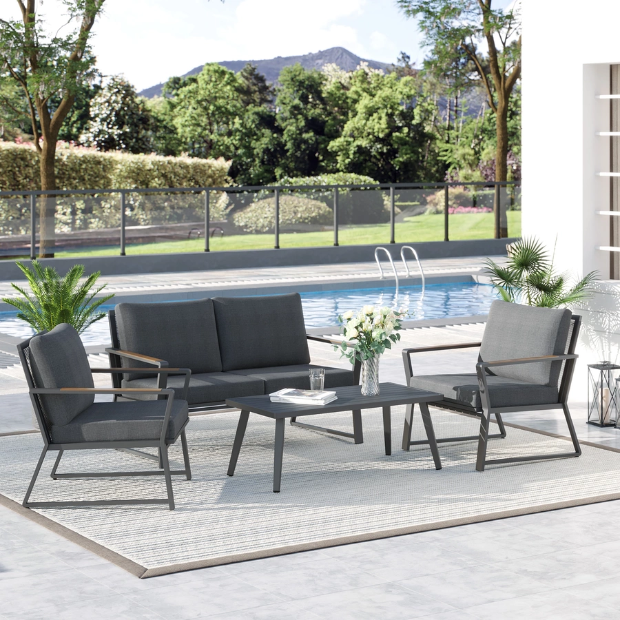 Outsunny Gartenmöbel Set mit Tisch grau