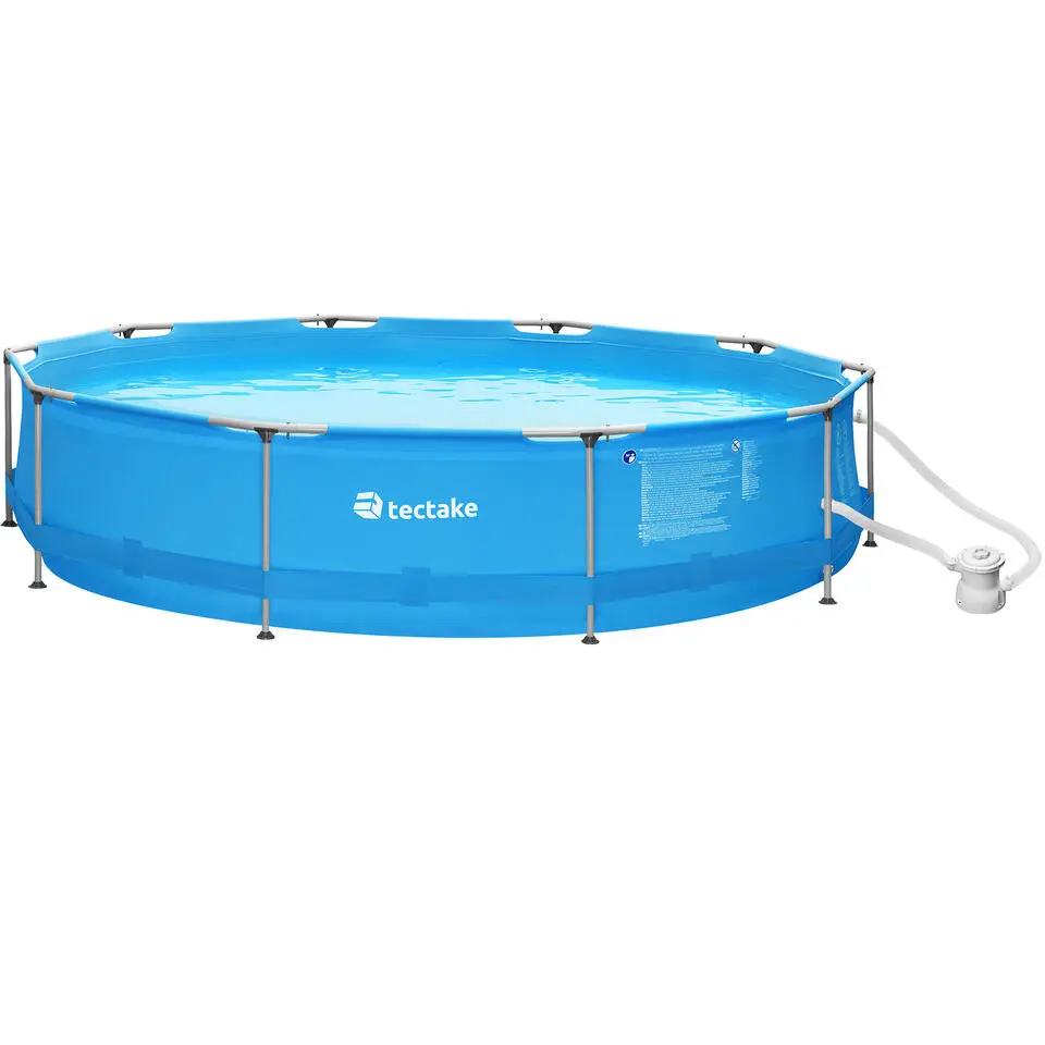 tectake Zwembad rond met stalen frame en filterpomp Ø 360 x 76 cm, Blauw
