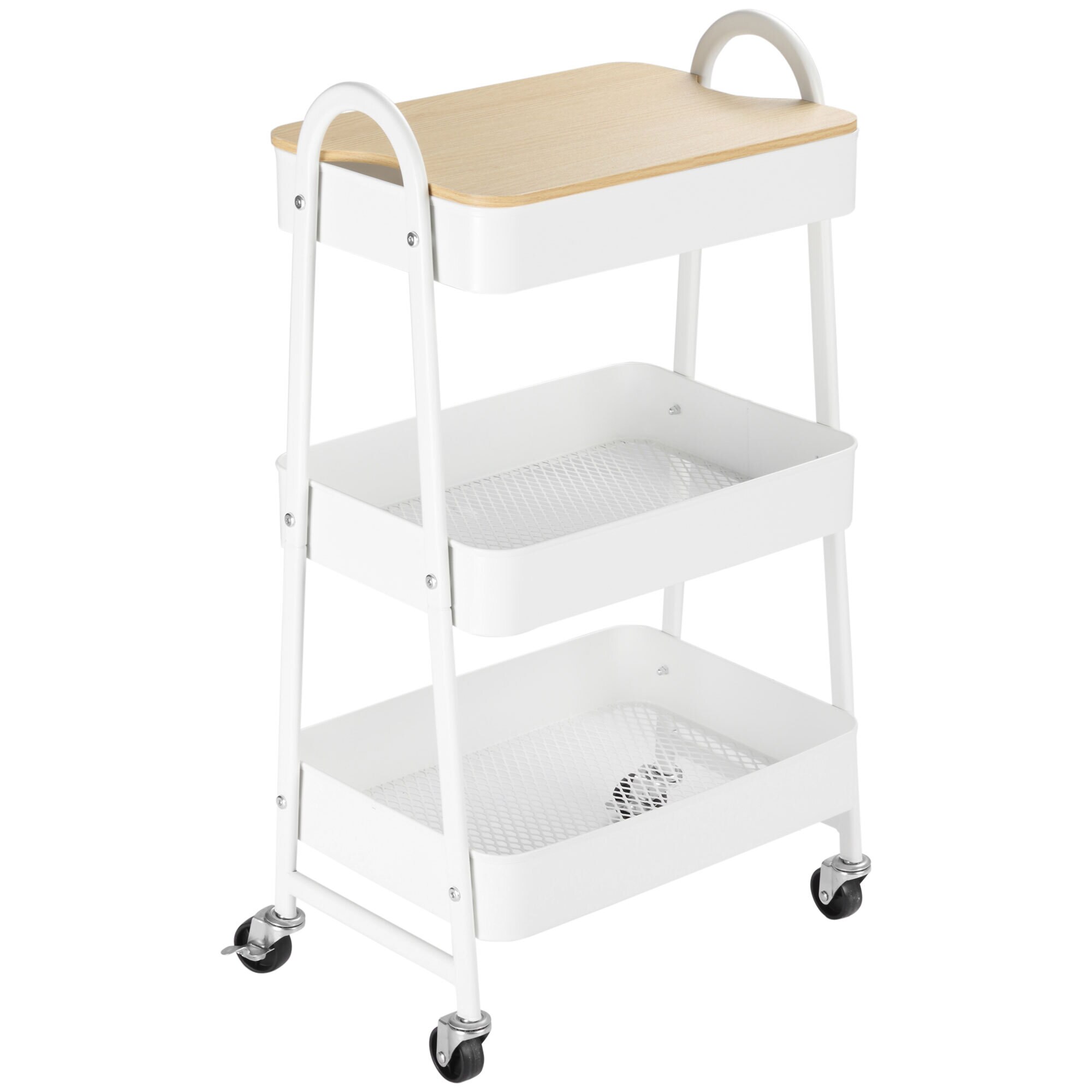 HOMCOM Küchenwagen mit 4 Universalräder weiß 45L x 31B x 79,4H cm