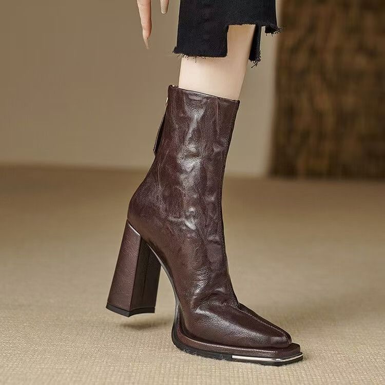 Vindler - Chunky Heel Plain Korte Laarzen