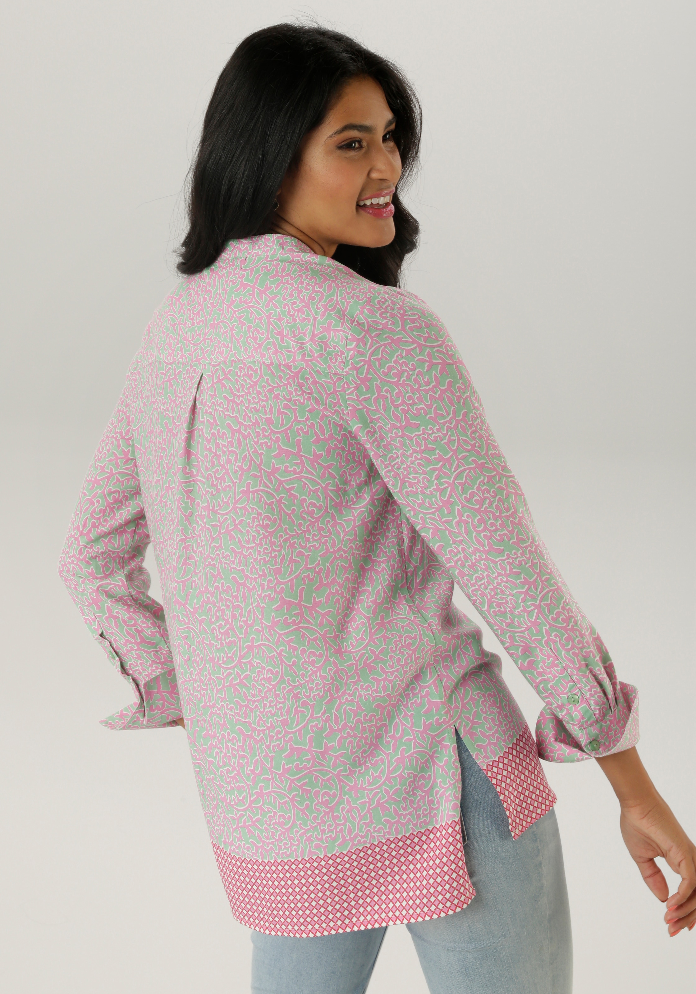 Aniston SELECTED Longbluse , mit Rankenmusterung und Bordürendruck am Saum