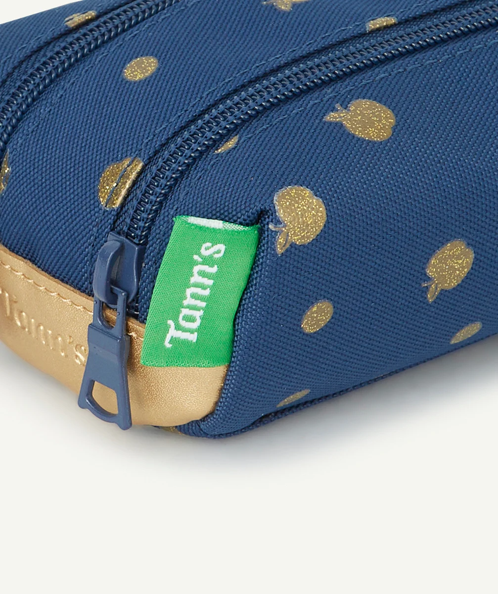 TANN'SLA TROUSSE SCOLAIRE DOUBLE BLEUE À POIS COULEUR DORÉE