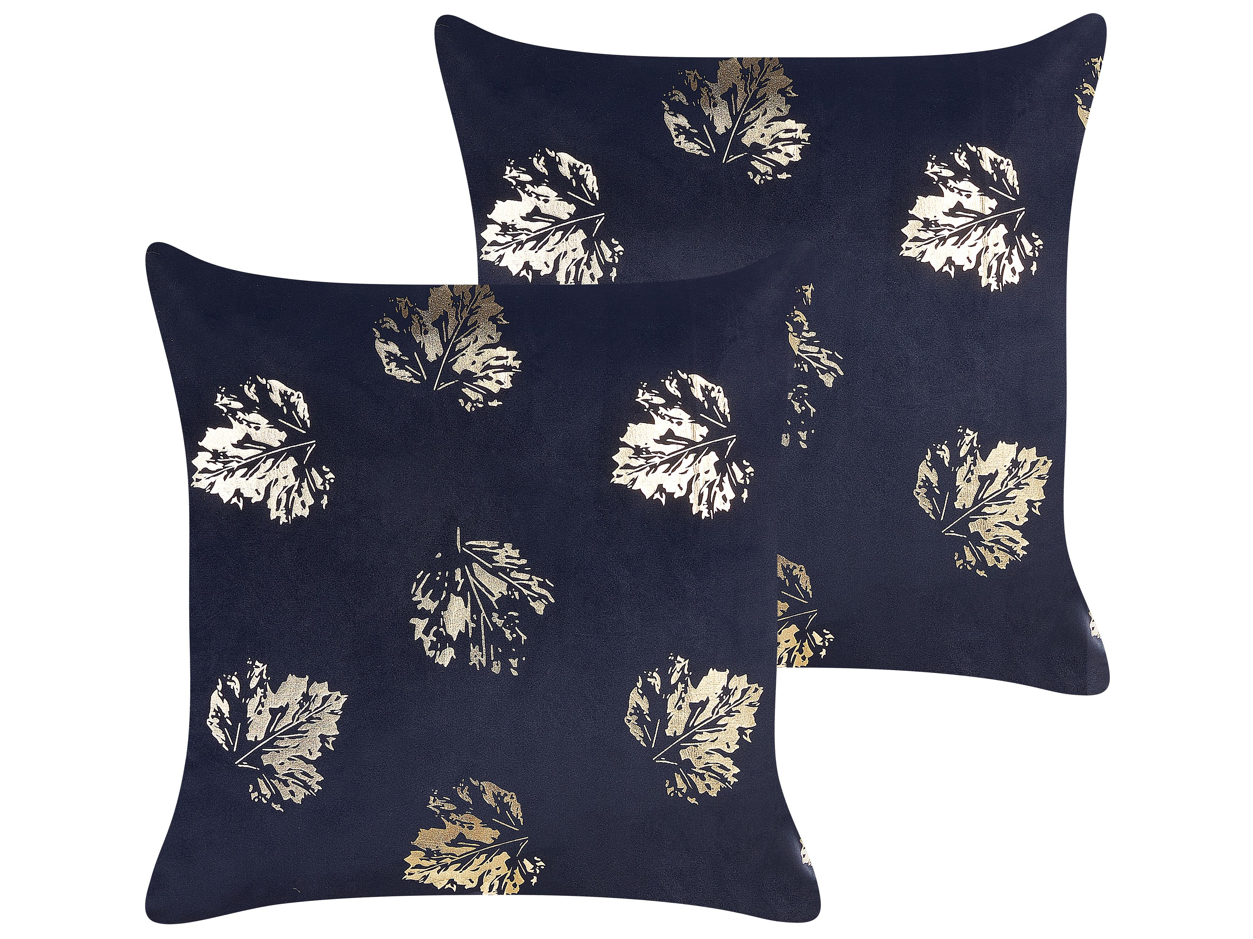 Set van 2 sierkussens GOLDENROD Fluweel 45 x 45 cm Zwart bladpatroon