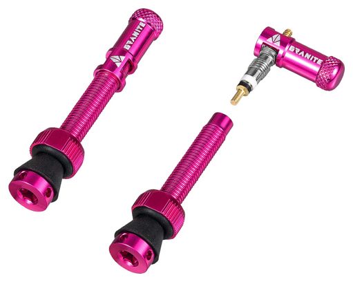 Paire de Valves Tubeless Granite Design Juicy Nipple 45 mm avec Bouchons Démonte-Obus Rose